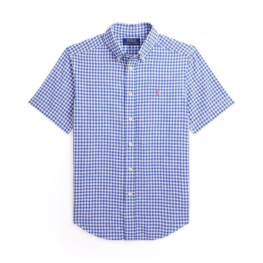 Polo Ralph Lauren Natural Fit Button Down Shirt Gingham Check Blue Size M 10-12
